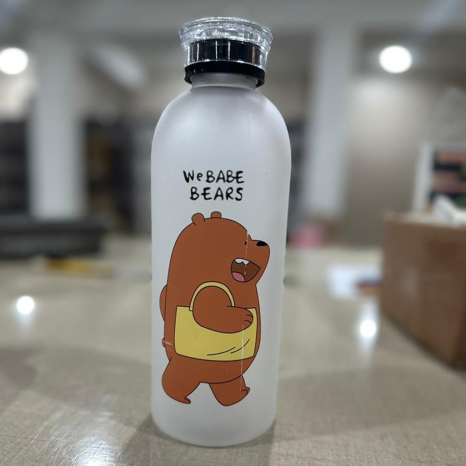 Cute Bear Print Frosted Water Bottle ā Straw Lid, 1000ml