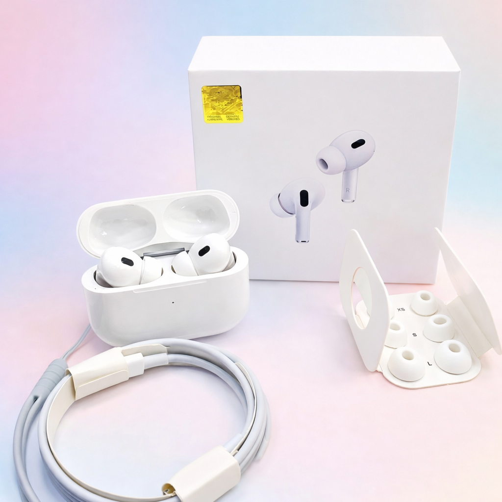 White Pro 2 earbuds, complete with a box pack and full accessories | Airpods