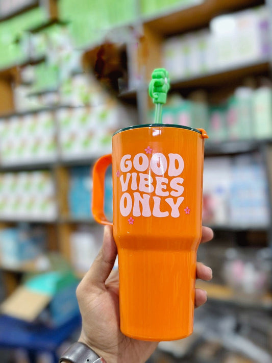 40oz Insulated Tumbler with Handle & Straw – Quote Print Travel Mug