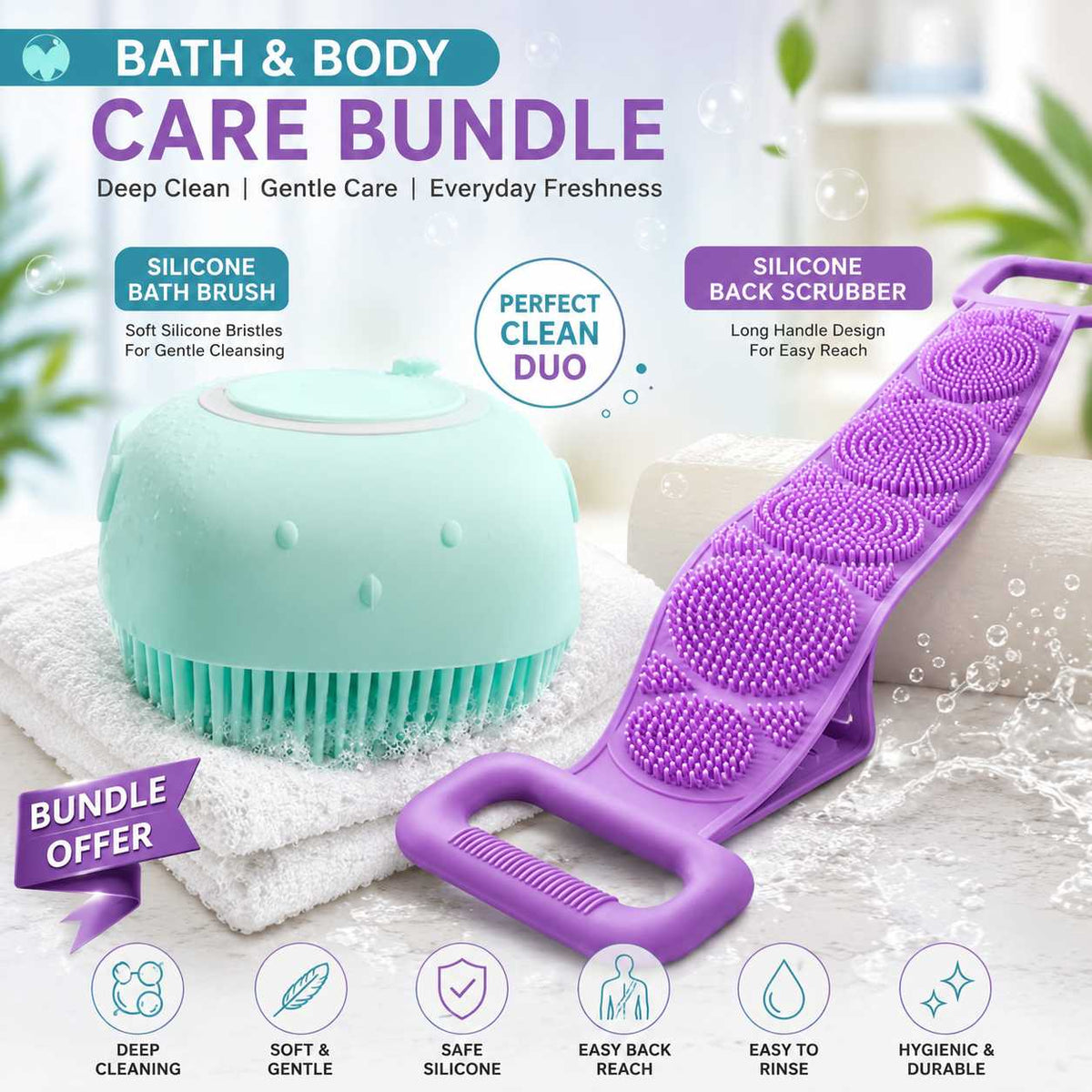 Silicone Back Scrubber Combo – Deep Clean Bath Set