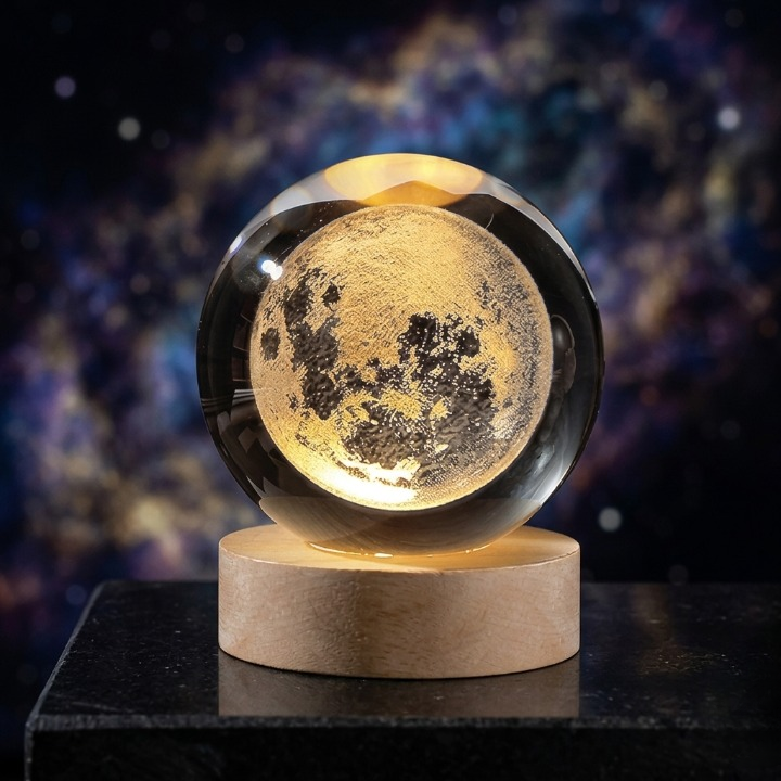3D Crystal Galaxy Ball Lamp – Wooden Base Night Light