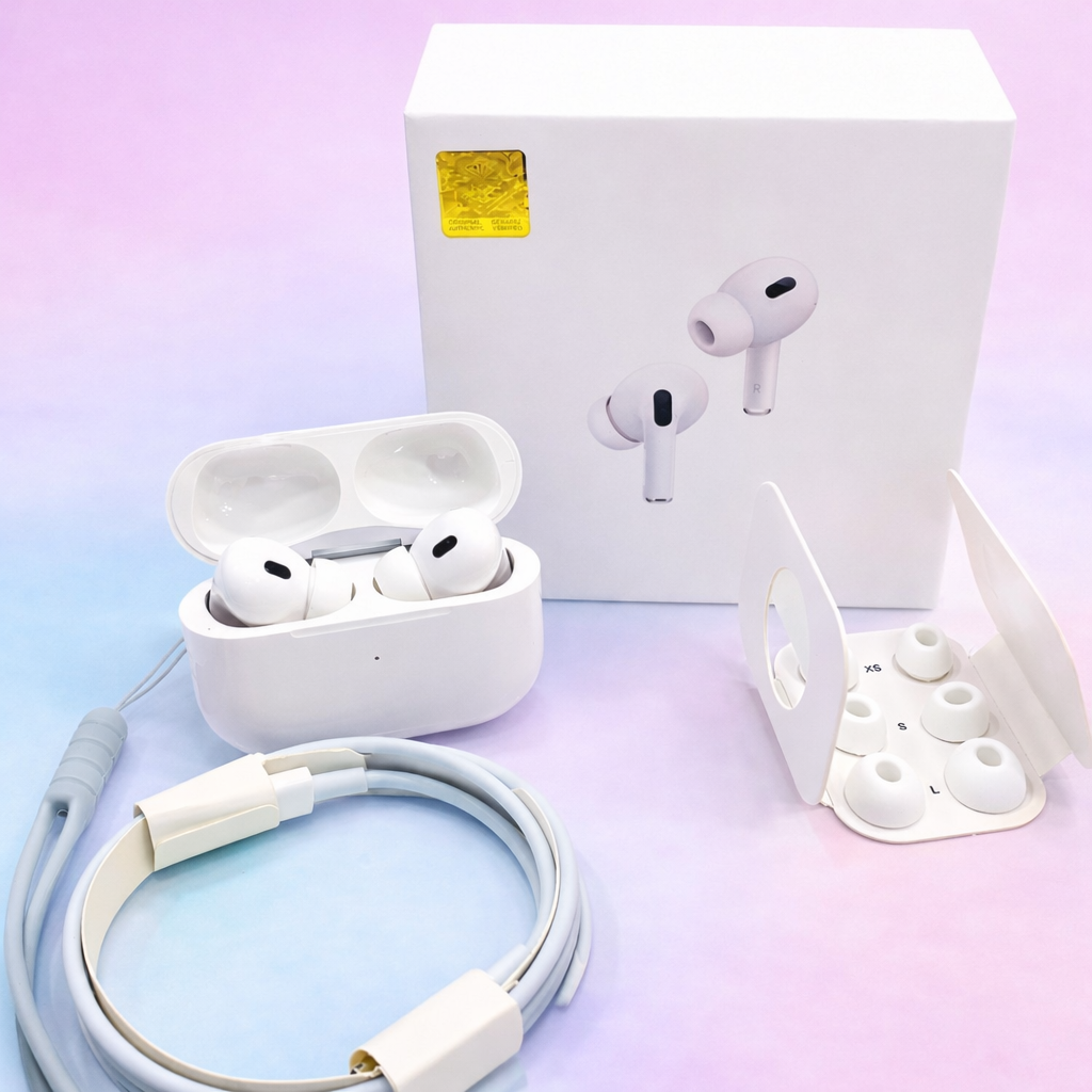 White Pro 2 earbuds, complete with a box pack and full accessories | Airpods