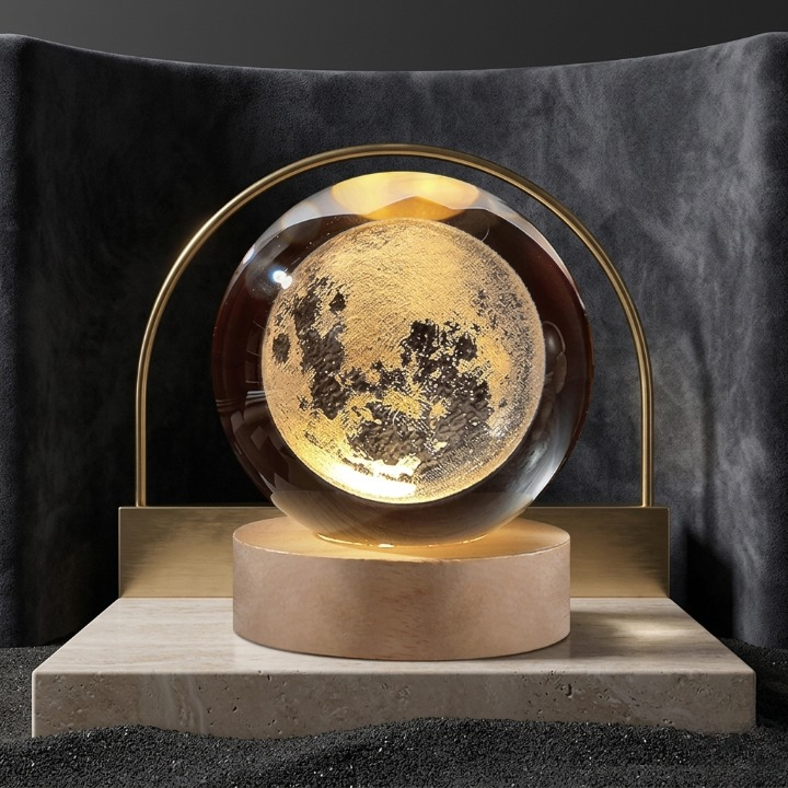 3D Crystal Galaxy Ball Lamp – Wooden Base Night Light