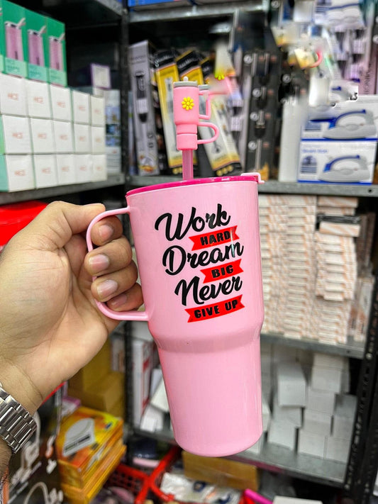 40oz Insulated Tumbler with Handle & Straw – Quote Print Travel Mug
